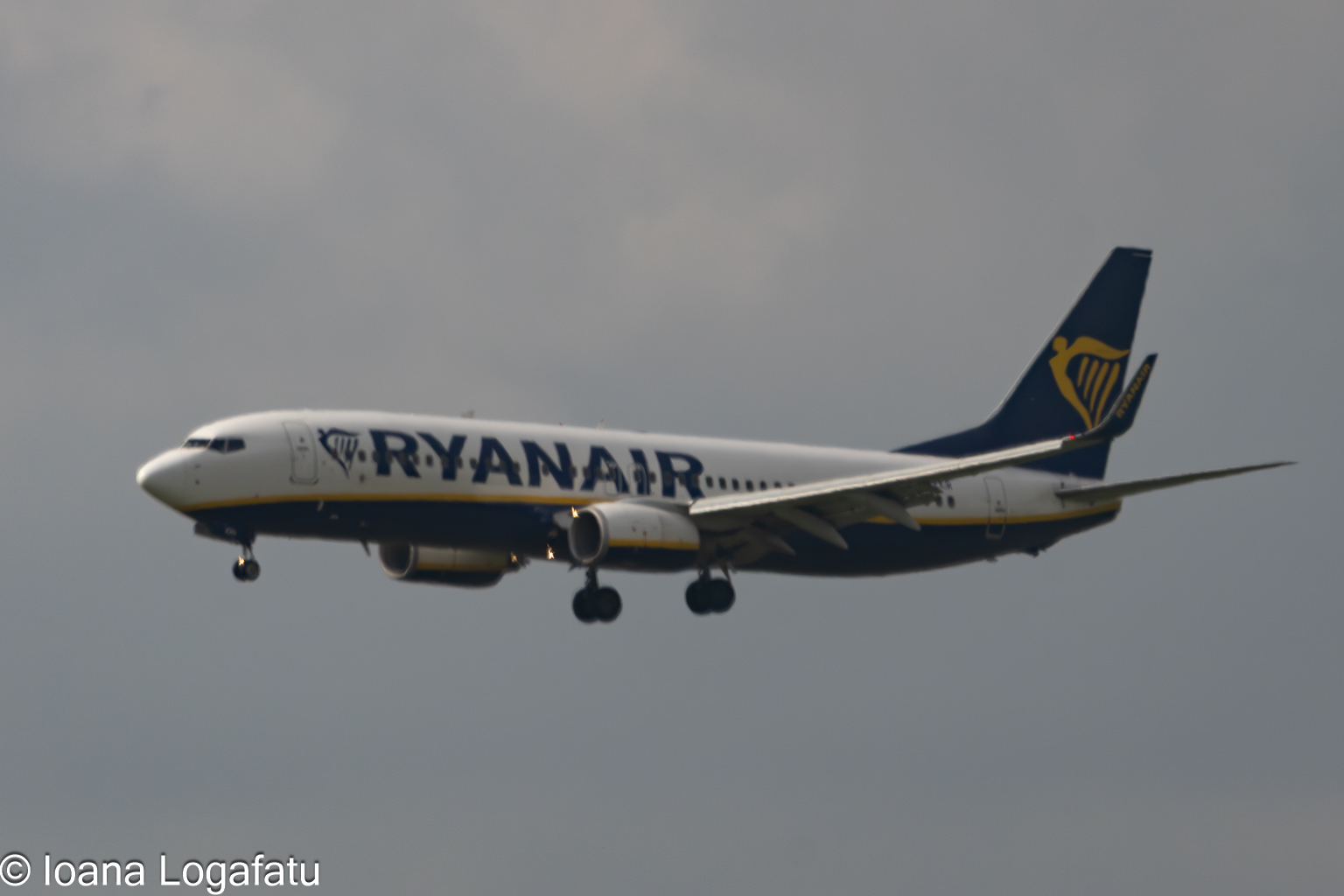 Flying aircraft gliding through overcast skies